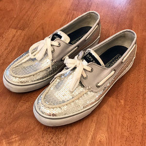 Sperry silver sequin boat shoes, gently used